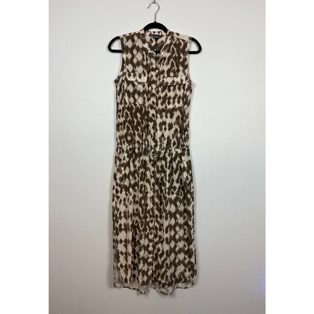 Vince Sahara Silk Ikat Printed Tie Waist Collared Button Down Midi Dress XS